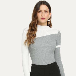 Womens Color-Block Skinny Sweater